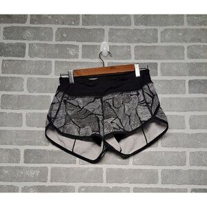 Lululemon Speed Shorts Patterned Floral‎ Black Athletic Running Shorts Women's 4